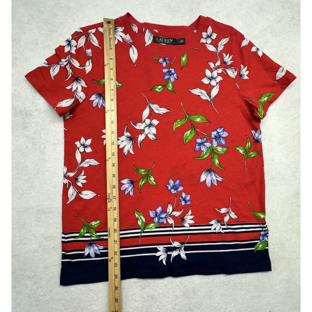 Lauren Ralph Lauren Womens Large Top Shirt Red Blue Floral 100% Cotton - Picture 3 of 6